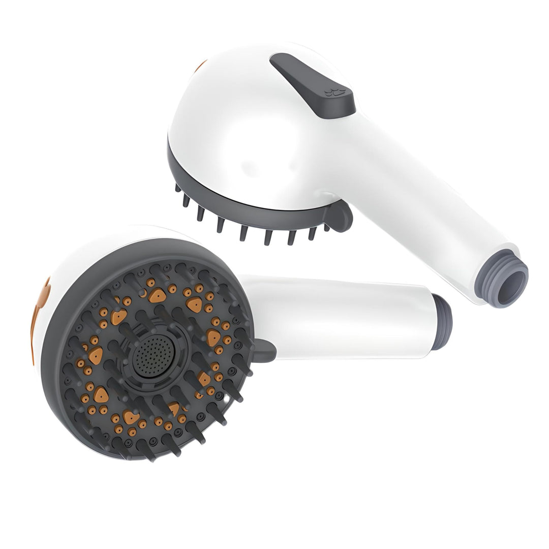 Pet Dog Grooming Shower Head with Massage Brush Functionality and Water-Saving Pause Feature