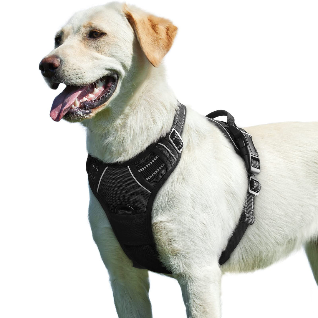 Eagloo Dog Harness, No Pull Dog Harness for Large Dogs, Front Clip Dog Vest Harness Adjustable, Soft Padded Pet Vest, Reflective No-Choke Breathable with Easy Control Handle, Black, L