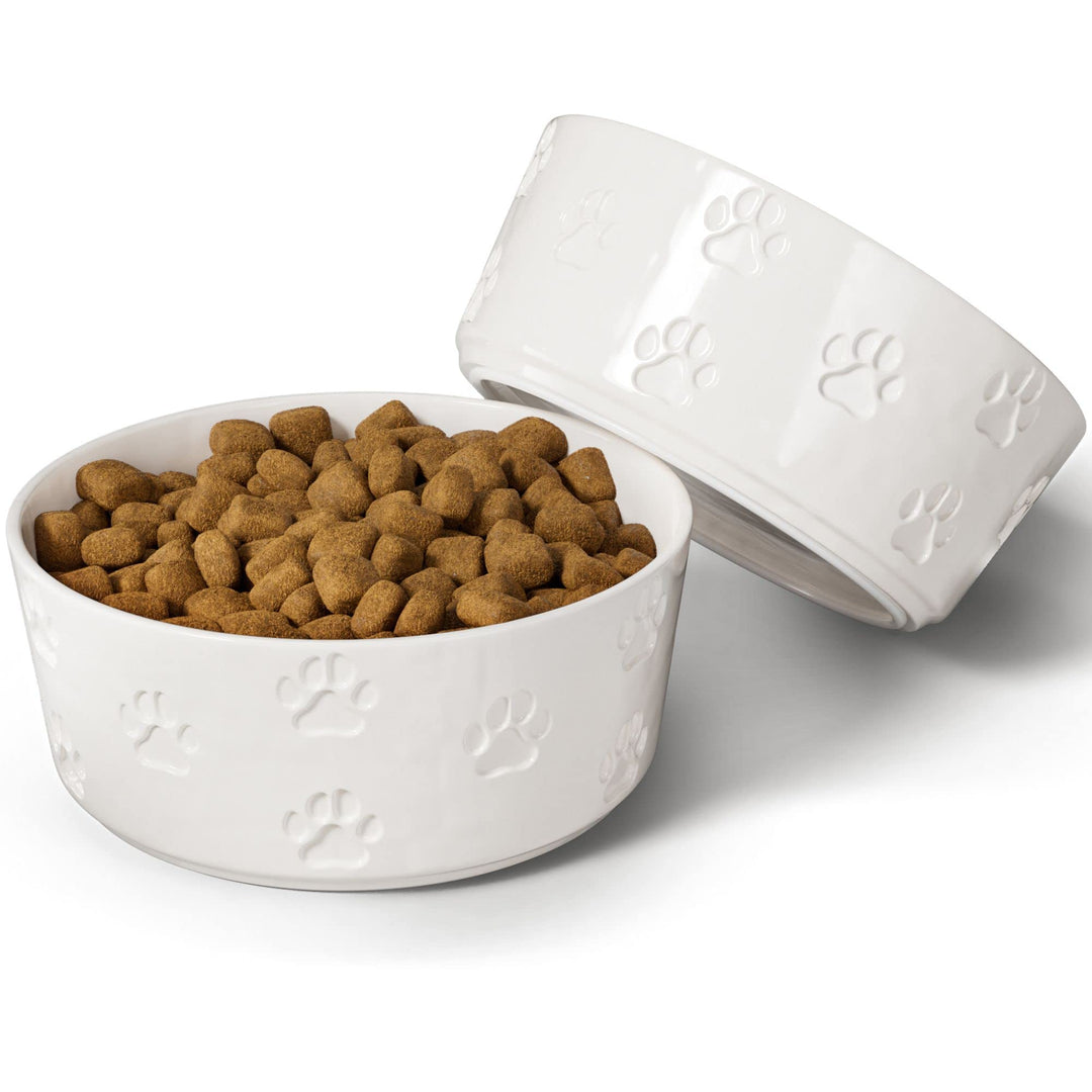 Ceramic Dog Bowl Set with Anti-Slip Rings - 6.5" Round x 2.5" Tall Set of 2 Ceramic Dog Bowls Medium Sized Dog