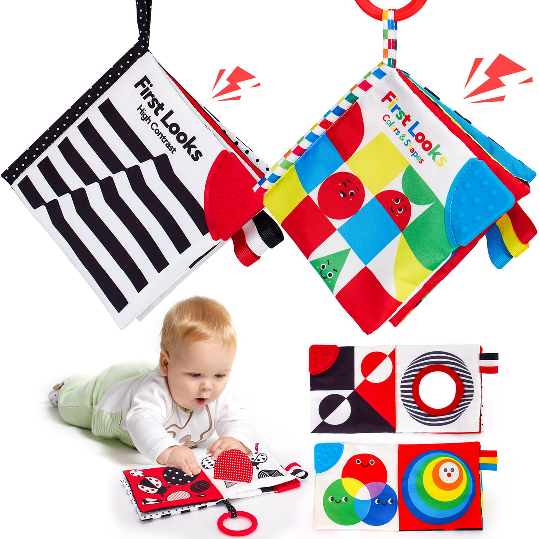 High Contrast Soft Baby Books, Hangable Sensory Toys