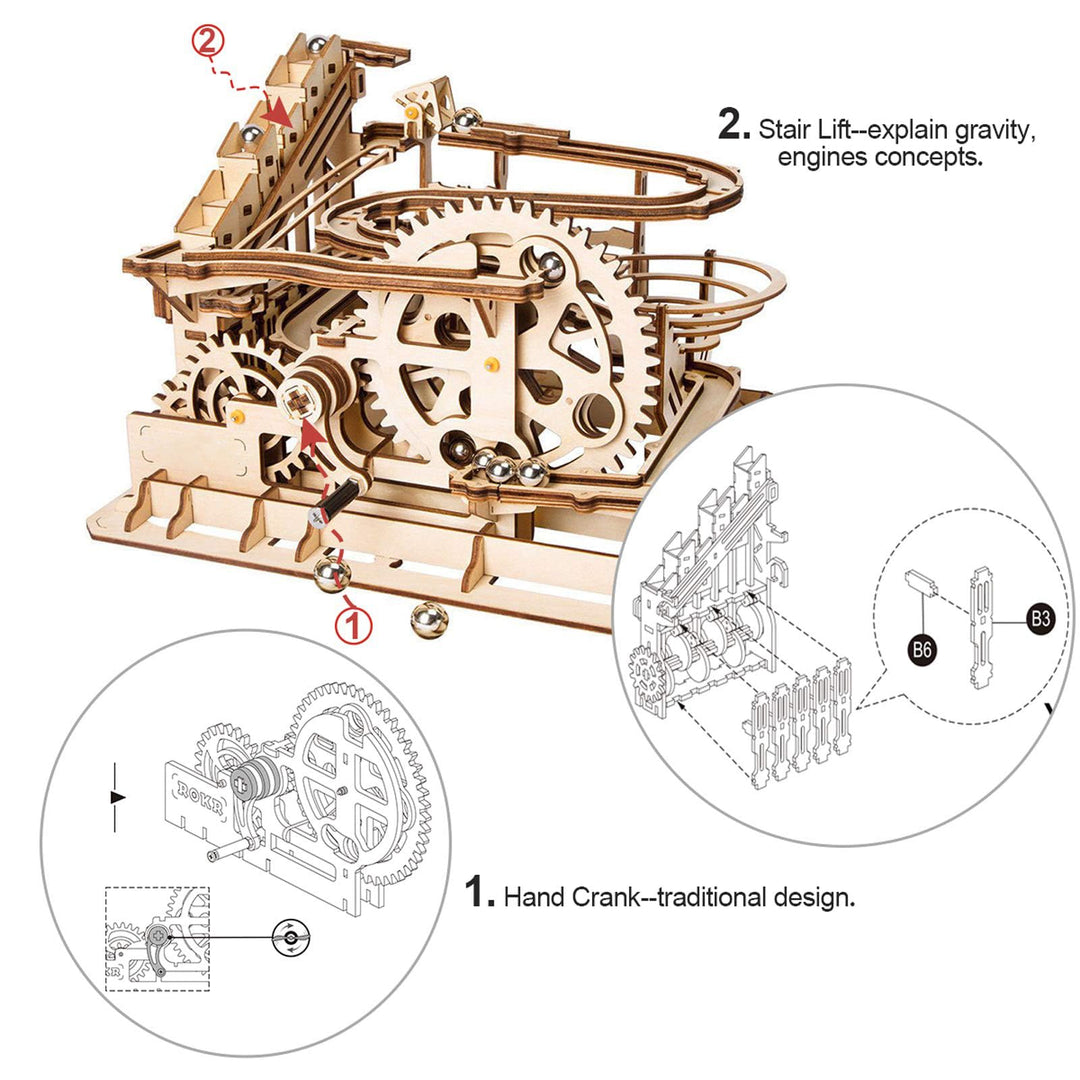 ROKR Hand Cranked Marble Run Wooden Model Kits Assembly 3D Wooden Puzzle Mechanical Model Kits