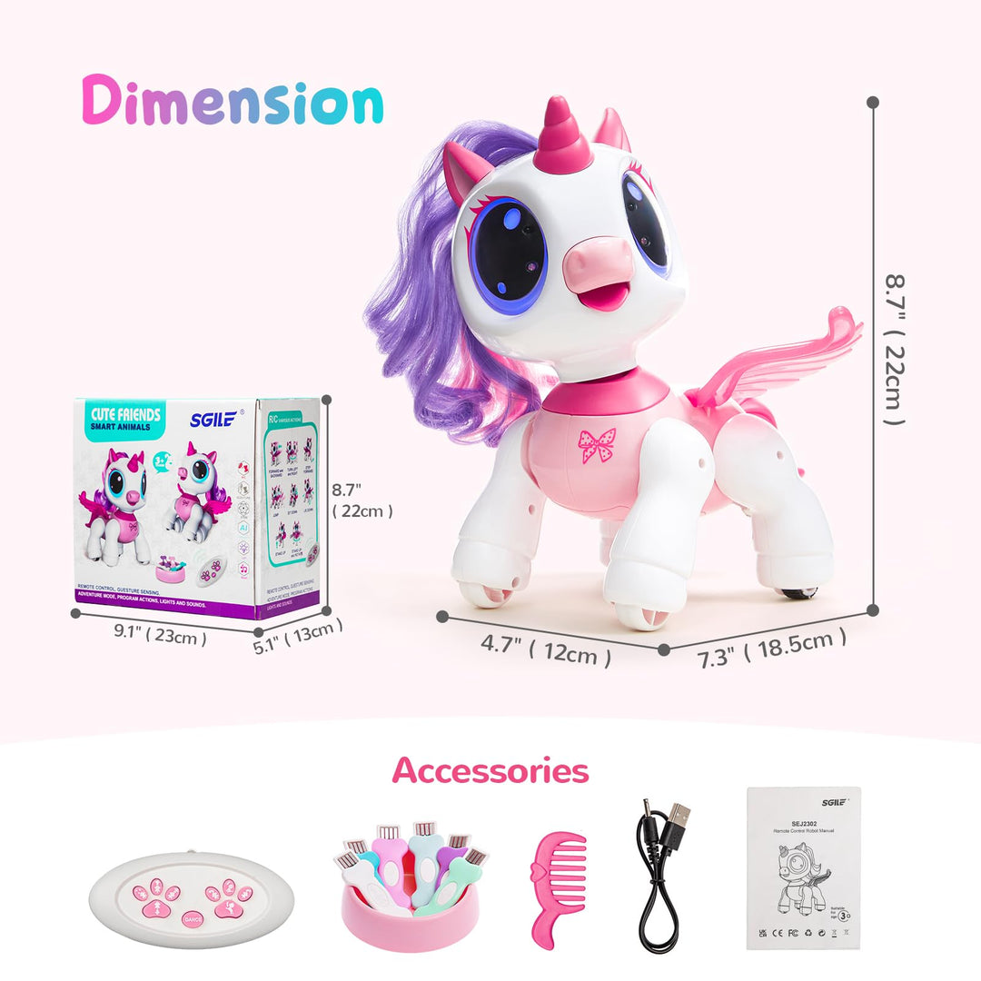 SGILE Unicorn Toy for Girls Robot Pet for Kids age 3 4 5 6 7 8 Years with Music Dance and Gesture Sense Control