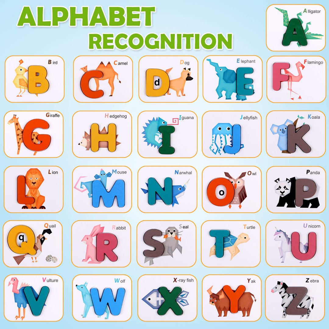 Lewo Alphabet and Numbers Flash Cards ABC Wooden Letters Numbers Jigsaw Puzzles Matching Game Preschool Educational Learning Toys Gifts for 3 4 5 6 Years Old Toddlers Baby Kids Boys Girls