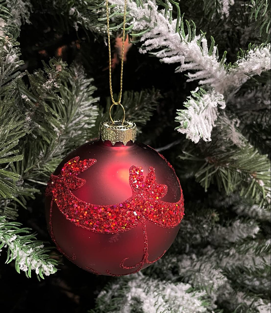 Set of 12 Luxury Red Glass Christmas Baubles