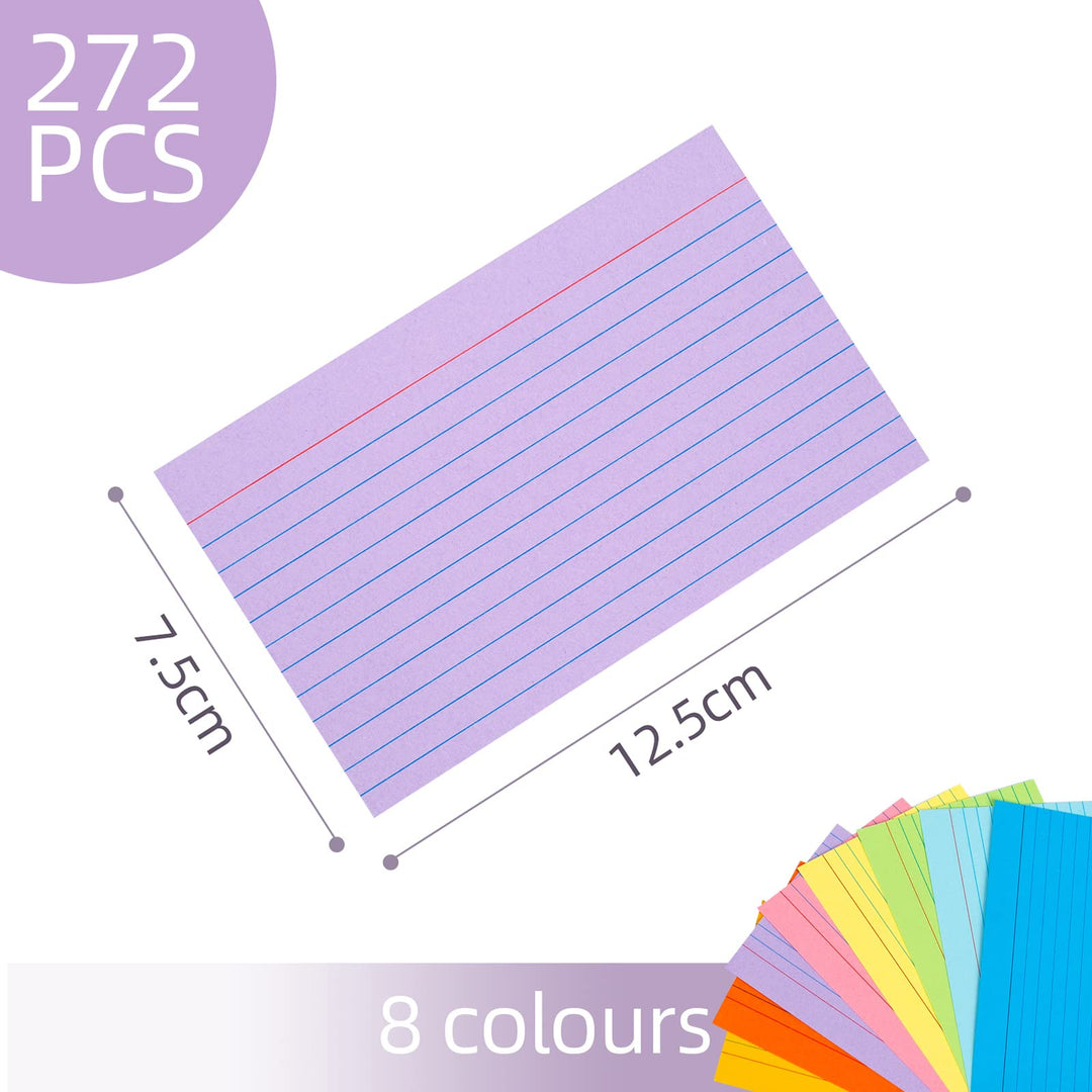 272PCS Colorful Flash Cards, Ruled Thin Index Cards (7.5cm x 12.5cm)