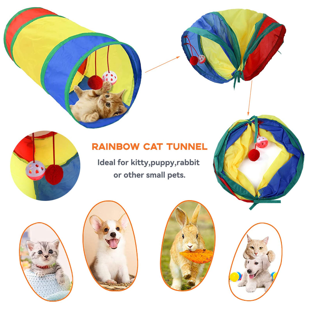 20 Pcs Cat Toys for Indoor Kitten, Collapsible Tunnel, Interactive Feather Wand Ball Spring Mice Toy for Puppy Kitty