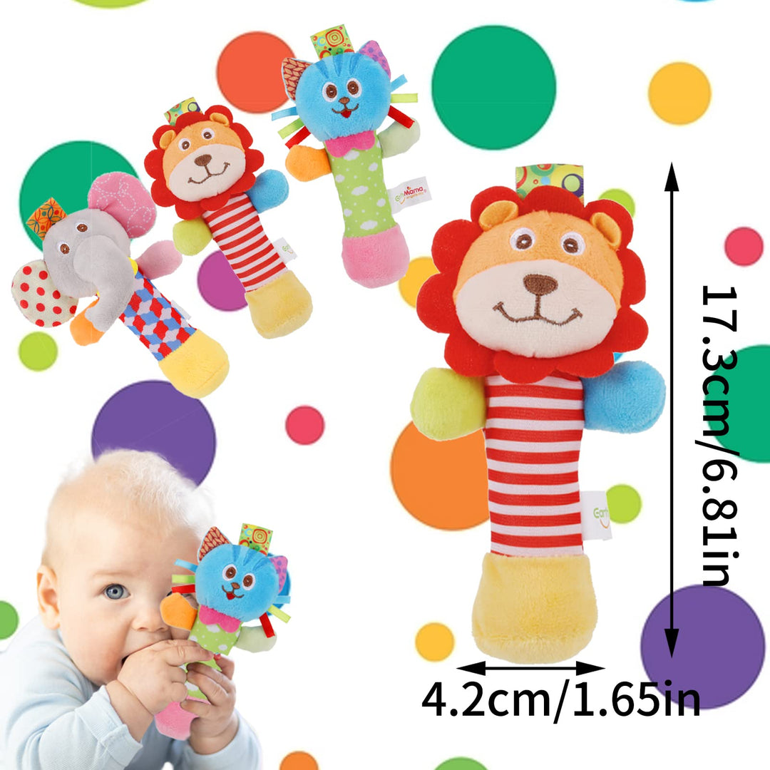 Baby Soft Rattles, 3 Pack Plush Animal Rattle Toys