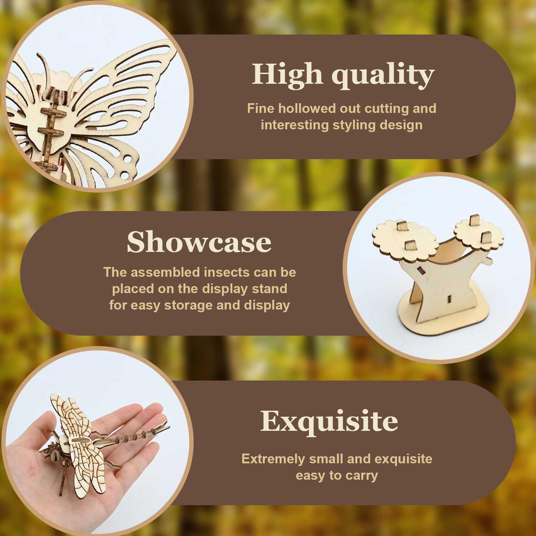 Woodcraft Construction Kits, 4 Pcs 3D Animal Wooden Puzzle Animal Wooden Model Puzzle Kits DIY Model Kits Insects/Beetles 3D Puzzle Jigsaw Wooden Model for Kids Adults (Insects)