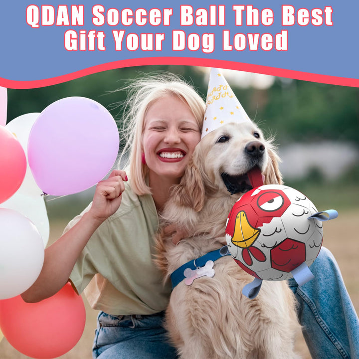 QDAN Dog Toys Soccer Ball with Straps,Outdoor Interactive Dog Toys for Tug of War, Puppy Birthday Gifts Toys, Dog Water Toy, Durable Dog Balls for Small and Medium Dog（6 Inch）-Chicken