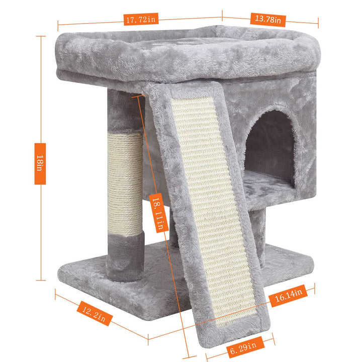 SYANDLVY Small Cat Tree for Indoor Cats, Modern Cat Activity Tower with Plush Perch, Kittens Condo with Scratching Post and Board