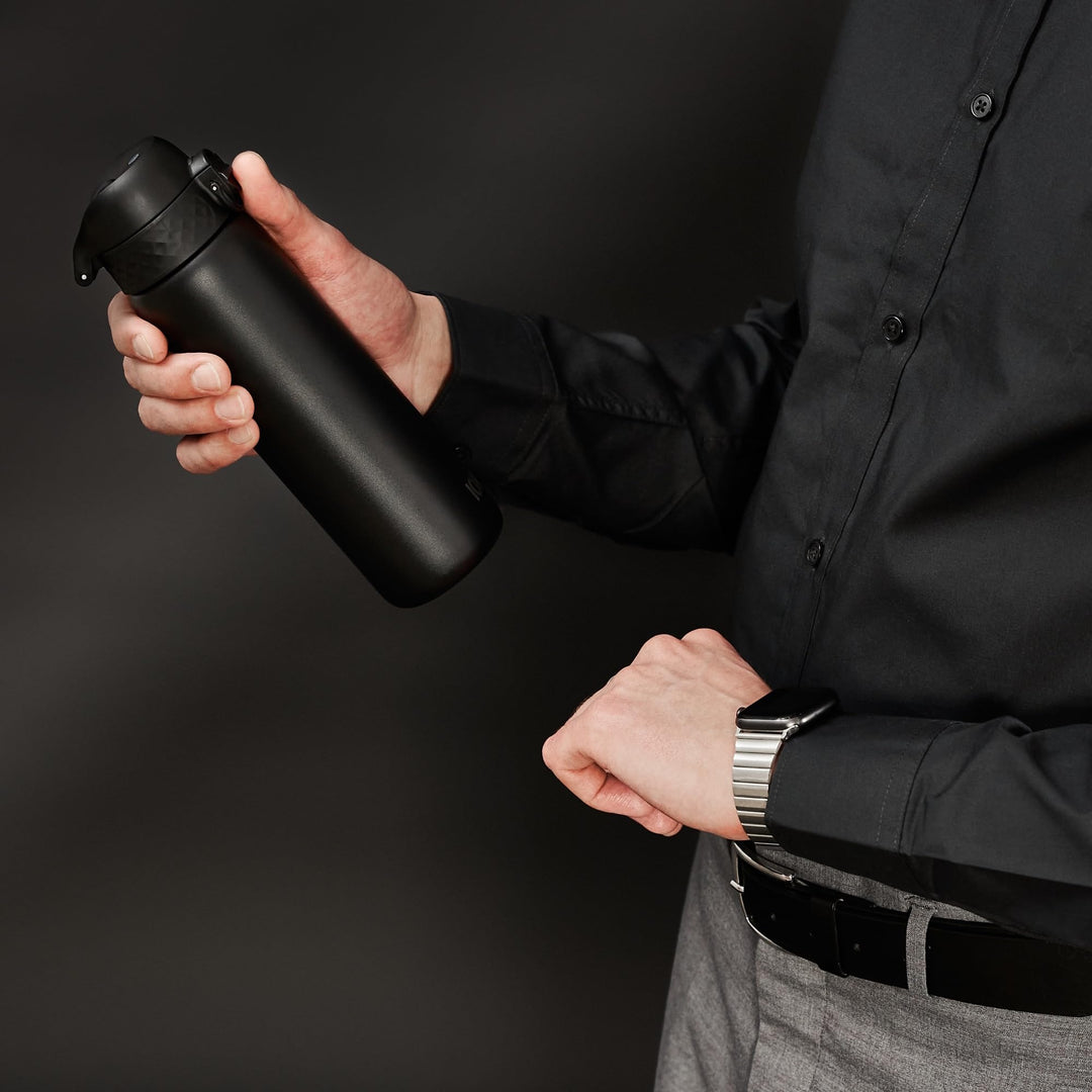 Black 600ml Leak-Proof Steel Water Bottle