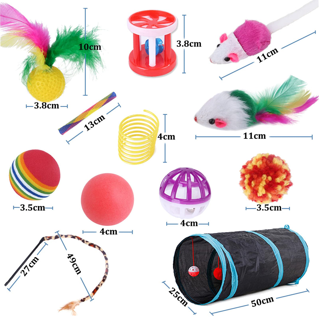 Wefine 22 Pcs Cat Toys for Indoor Kitten, Interactive Cat Kitten Toys Set, Collapsible Cat Tunnel Feather Wand Ball Spring Mice