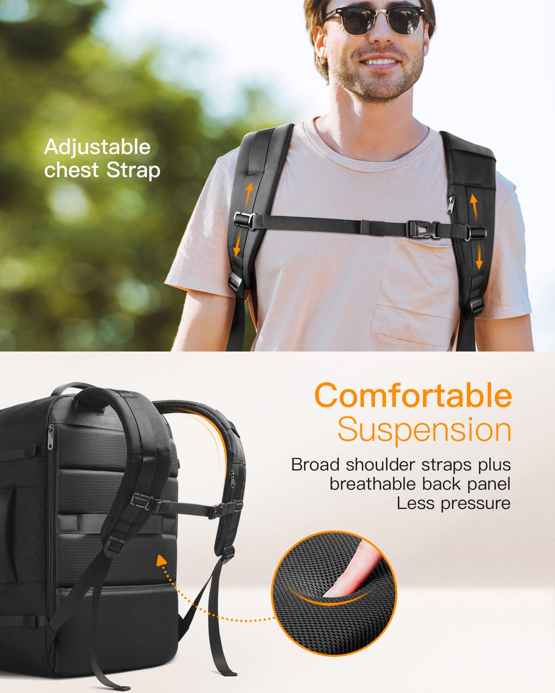 42L Splash-Proof Carry-On Travel Backpack for Laptops