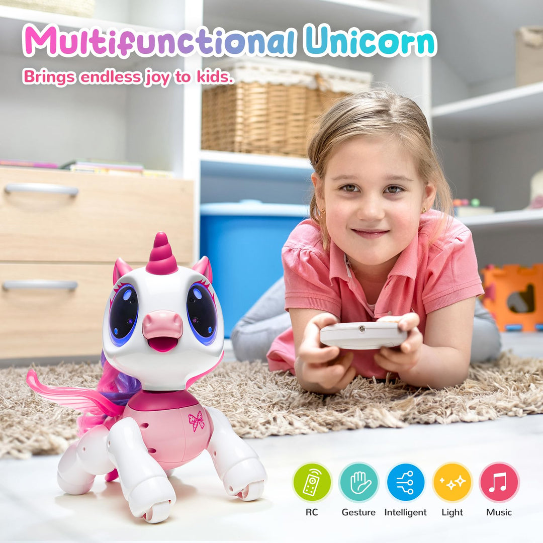 SGILE Unicorn Toy for Girls Robot Pet for Kids age 3 4 5 6 7 8 Years with Music Dance and Gesture Sense Control