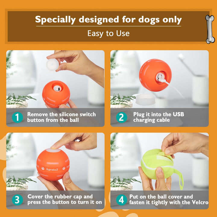 PetDroid Interactive Dog/Cats Ball Toys,Durable Motion Activated Automatic Rolling Ball Toys for Puppy/Small/Medium Dogs,USB Rechargeable