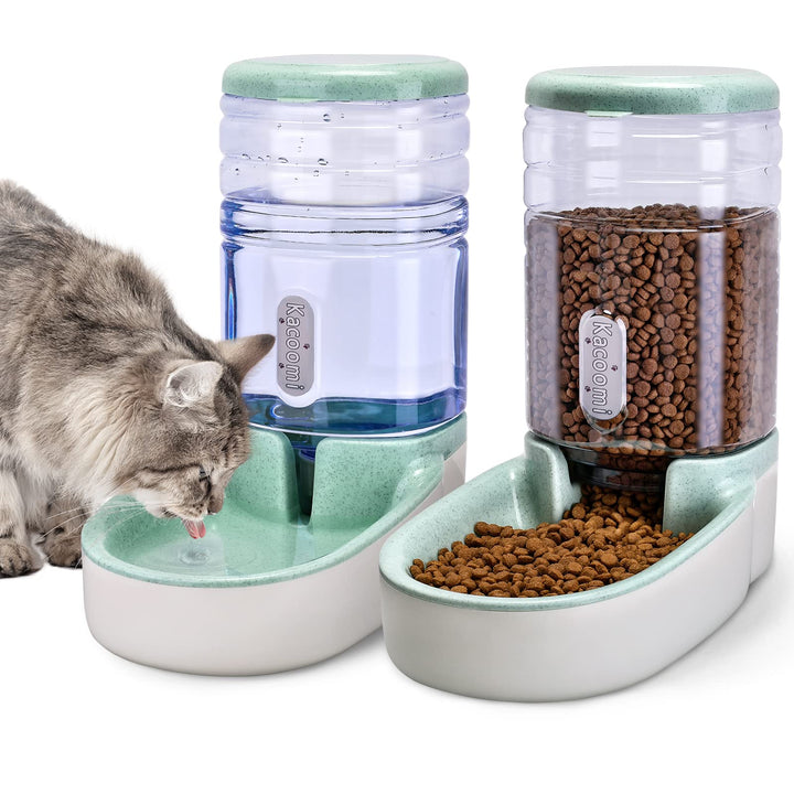 Kacoomi Automatic Dog Cat Feeder and Water Dispenser Gravity Food Feeder and Waterer Set with Pet Food Bowl