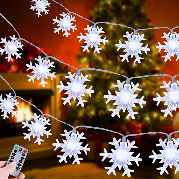 33 Ft 80 LED Snowflake String Lights with Timer - Cool White