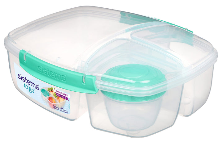 Minty Teal 2L Triple Split Lunch Box & Yogurt Pot