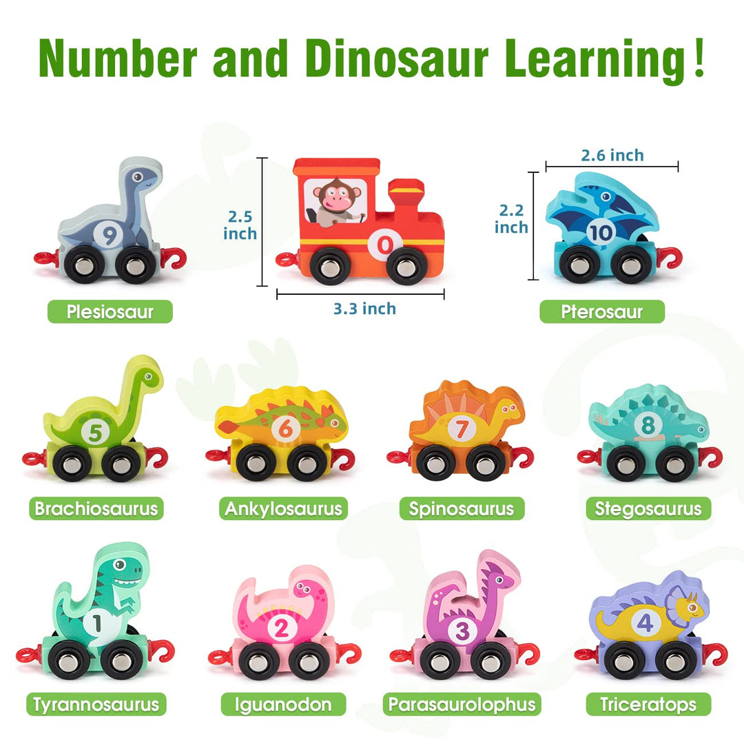 INSTOY Toddler Toys for 2 3 4 Year Olds Boys Gifts,Wooden Dinosaur Train Set