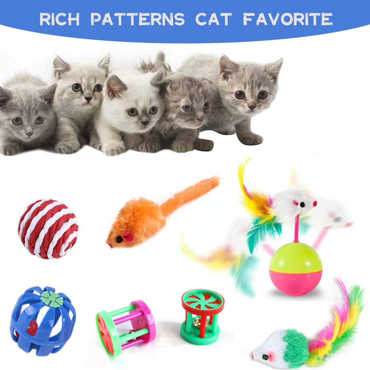 20 Pcs Cat Toys for Indoor Kitten, Collapsible Tunnel, Interactive Feather Wand Ball Spring Mice Toy for Puppy Kitty