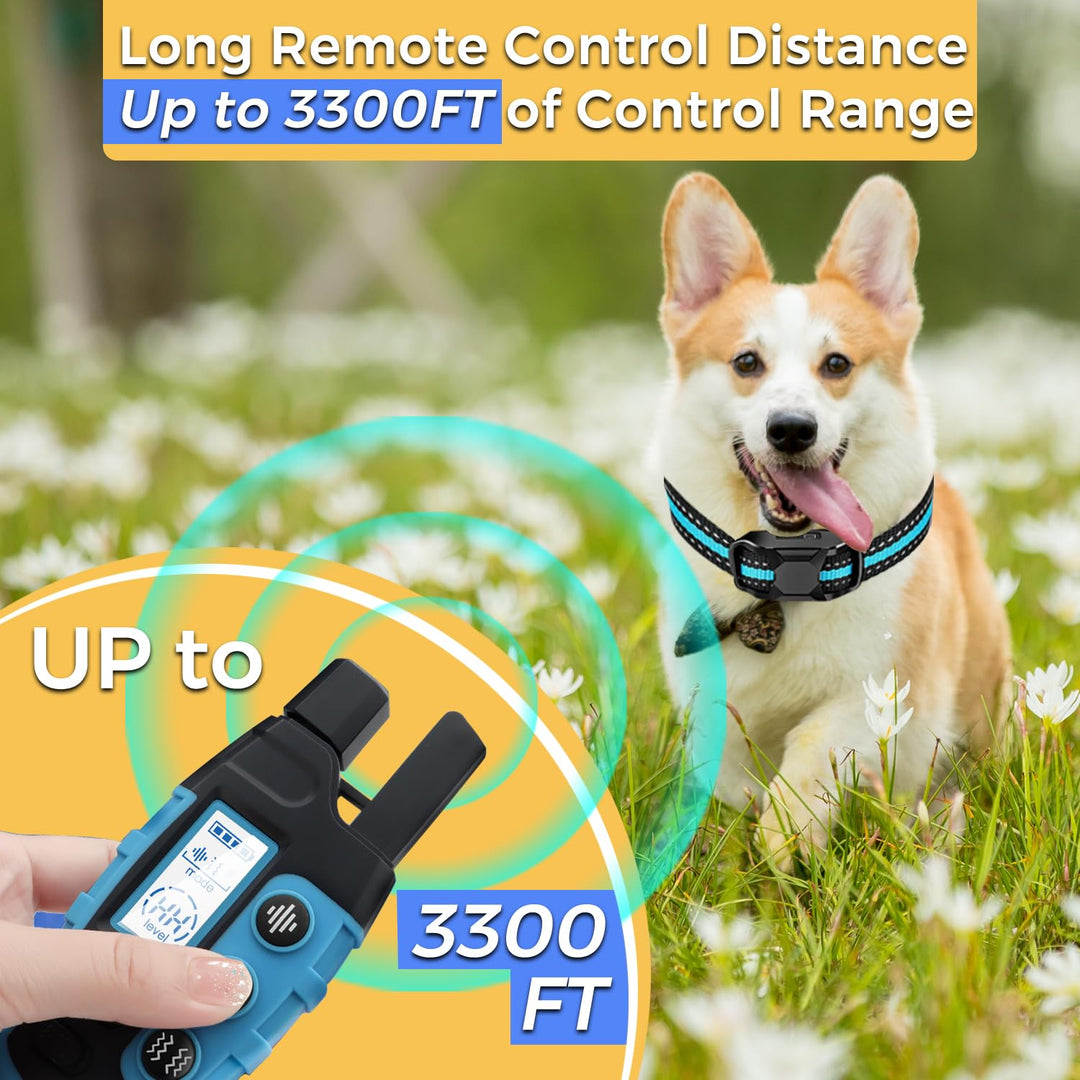 Dog Training Collar with Remote, 3300Ft Remote Range, Beep (1-8) & Vibration (1-16) Training Modes, USB Rechargeable IP67 Waterproof, Remote Anti Bark Collar for Large Medium Small Dogs (BLUE)