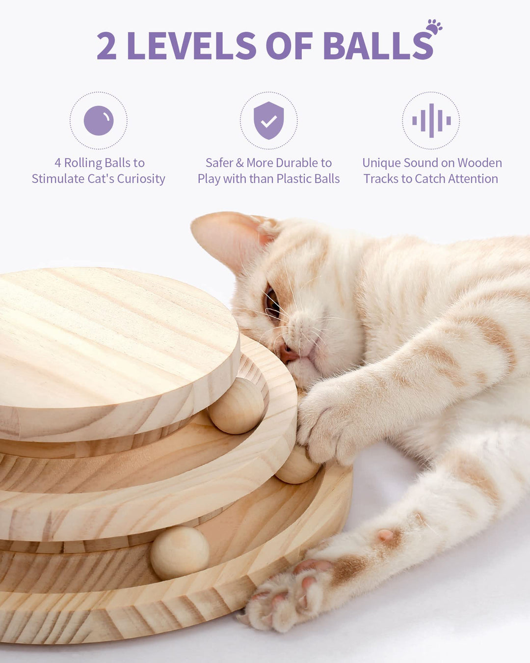 Made4Pets Cat Scratching Post Cat Scratcher Kitten Toys for Indoor Cats Wooden Ball Track Two-Layer Modern Sisal 17.7