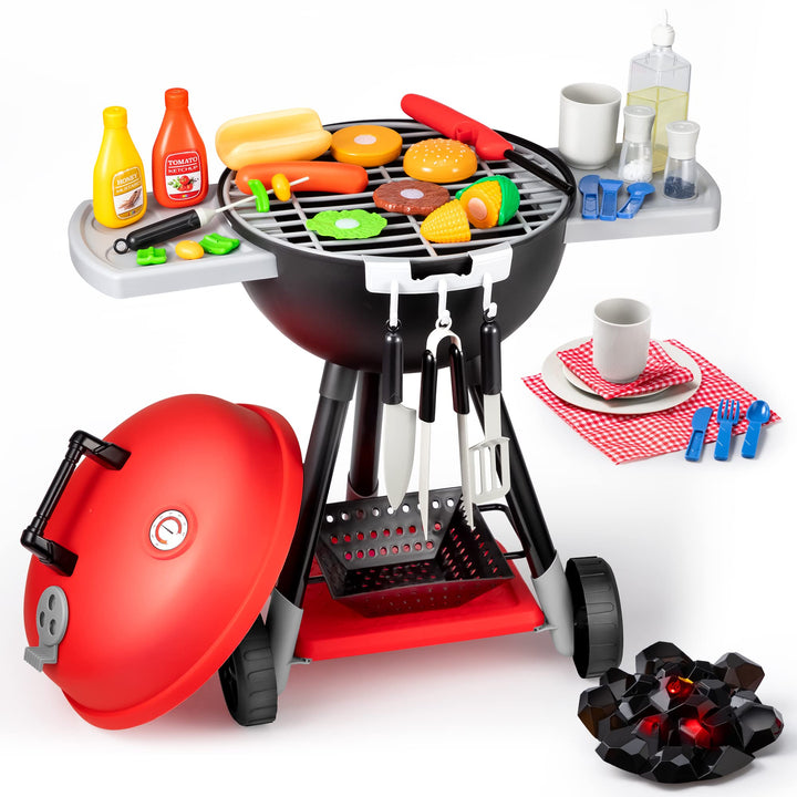 JOYIN 34 PCS Toy BBQ Grill Set, Kids Grill Playset, Little Chef Pretend Play, Cooking Kitchen Toy Interactive BBQ Toy Set for Kids