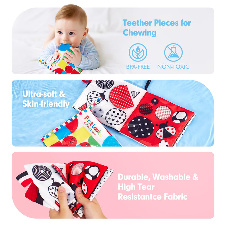 High Contrast Soft Baby Books, Hangable Sensory Toys