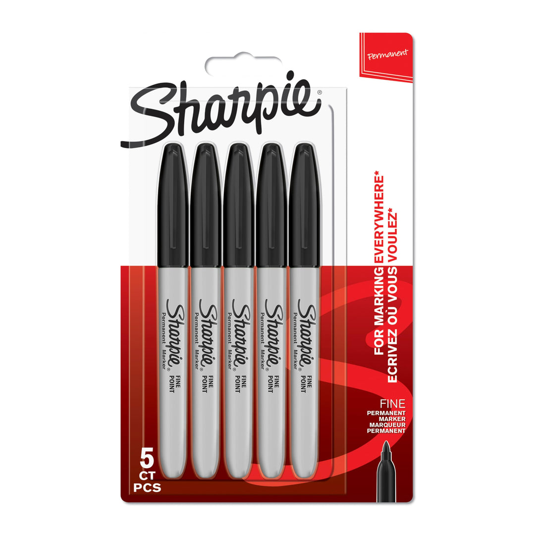 5 Black Fine Point Permanent Markers