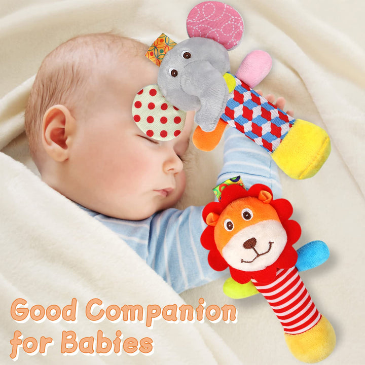 Soft Baby Rattles, 2 Pack Plush Animal Rattle Toys