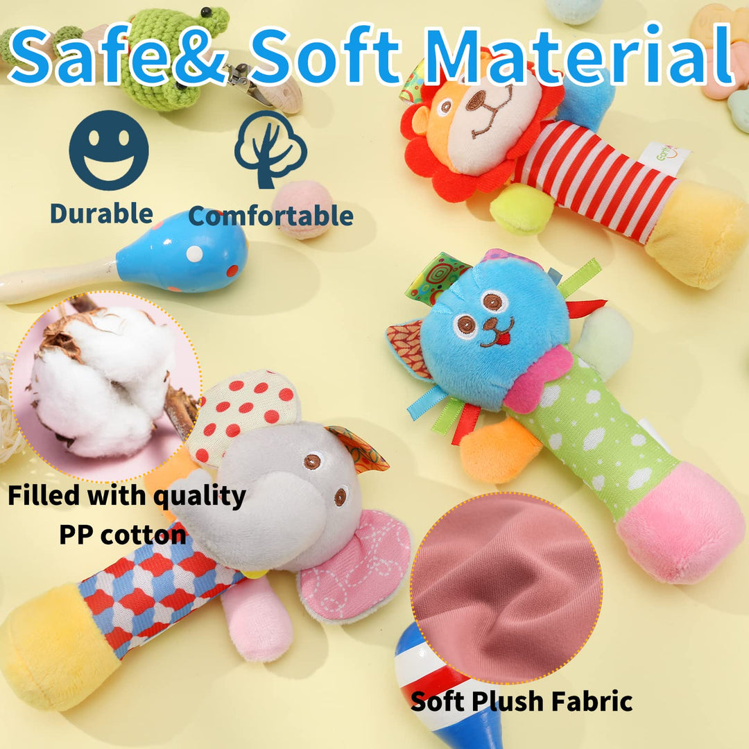 Baby Soft Rattles, 3 Pack Plush Animal Rattle Toys