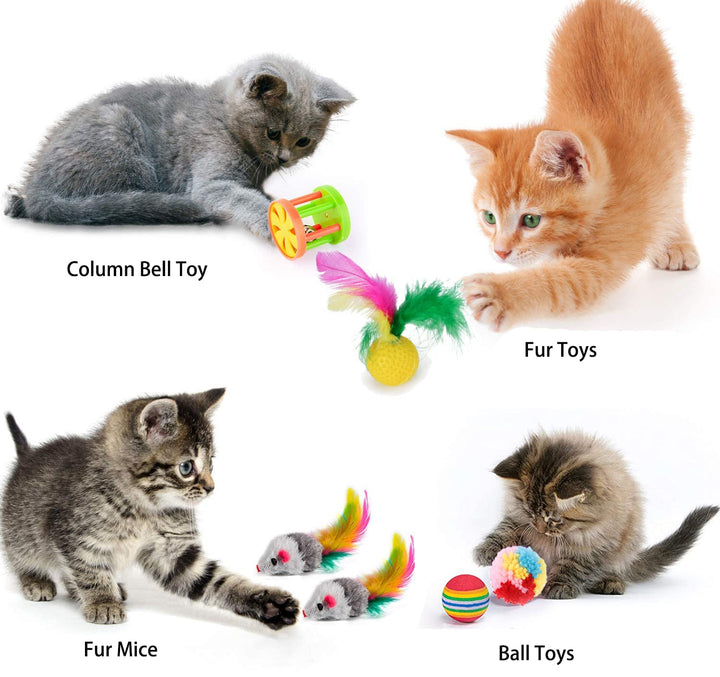 Wefine 22 Pcs Cat Toys for Indoor Kitten, Interactive Cat Kitten Toys Set, Collapsible Cat Tunnel Feather Wand Ball Spring Mice