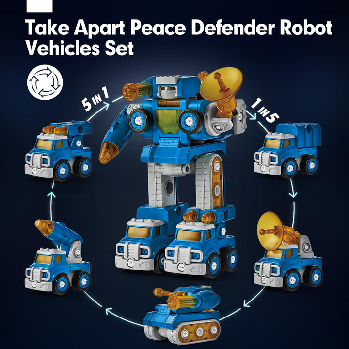 Toys for 4 5 Year Old Boy Thickened Drop-Resistant 5 in 1 Vehicles -STEM Educational Transform into Robot