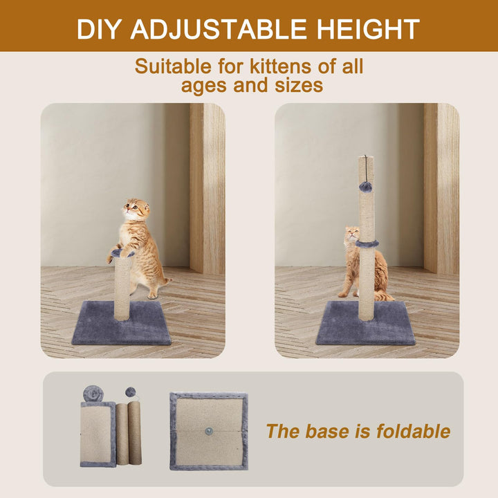 Trintion Cat Scratching Post 74cm Foldable Bottom Tall Cat Claw Scratcher with 1 Toy Ball Natural Sisal Scratch Pole