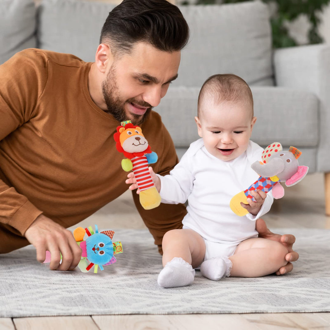 Baby Soft Rattles, 3 Pack Plush Animal Rattle Toys