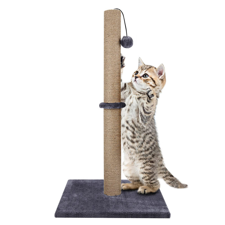 Trintion Cat Scratching Post 74cm Foldable Bottom Tall Cat Claw Scratcher with 1 Toy Ball Natural Sisal Scratch Pole