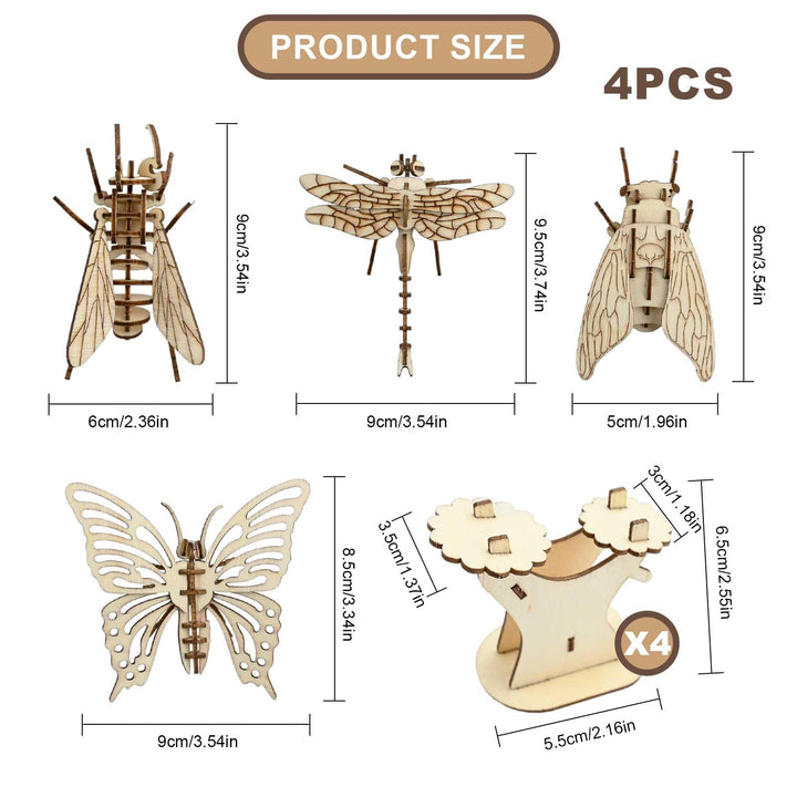 Woodcraft Construction Kits, 4 Pcs 3D Animal Wooden Puzzle Animal Wooden Model Puzzle Kits DIY Model Kits Insects/Beetles 3D Puzzle Jigsaw Wooden Model for Kids Adults (Insects)