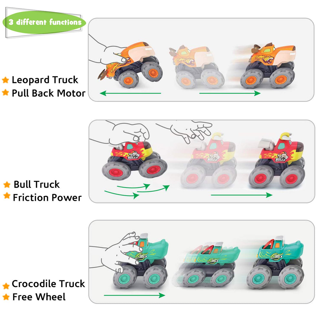 MOONTOY Baby Car Toys for 1 Year Old Boys, 3 Pack Monster Truck Toys for 1 2 Year Old