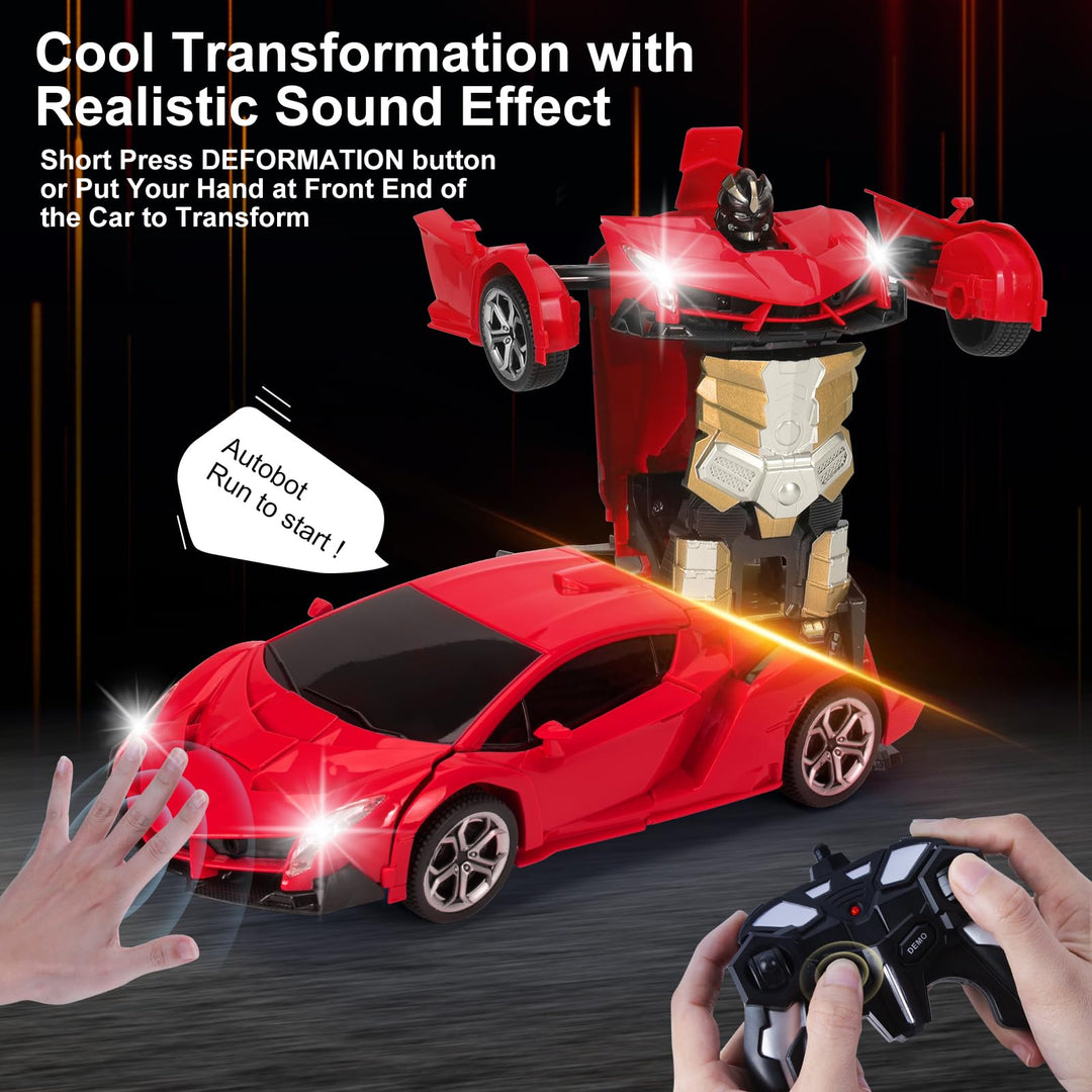 Yellcetoy Transform Toys Remote Control Car, RC Robot Car with Hand Gesture Sening LED Light Music & Sound Effect, 2.4Ghz Transforming Car with Batteries, Gifts for Kids Boys Age 3-10 Red