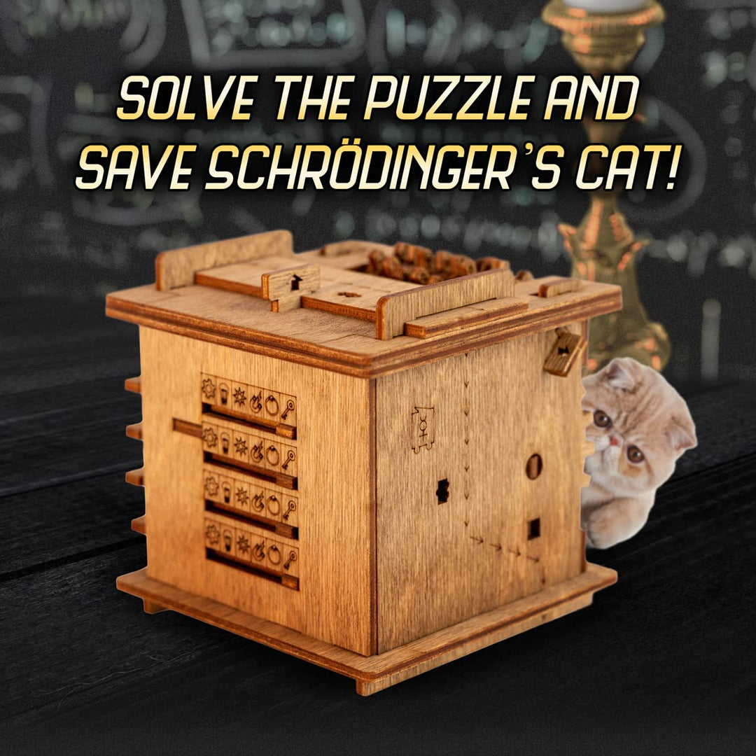 iDventure Cluebox - Schroedingers Cat - Escape Room game - Puzzle box - 3D wooden puzzle - treasure box - gift box - 3D puzzles for adults - brain teaser - birthday gift gadget for men - money box