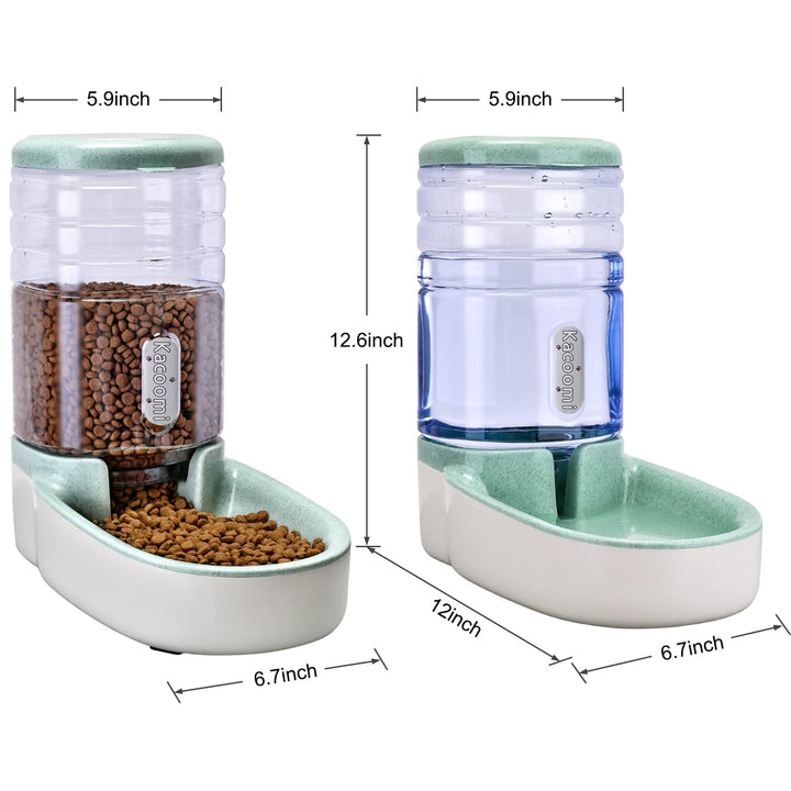 Kacoomi Automatic Dog Cat Feeder and Water Dispenser Gravity Food Feeder and Waterer Set with Pet Food Bowl