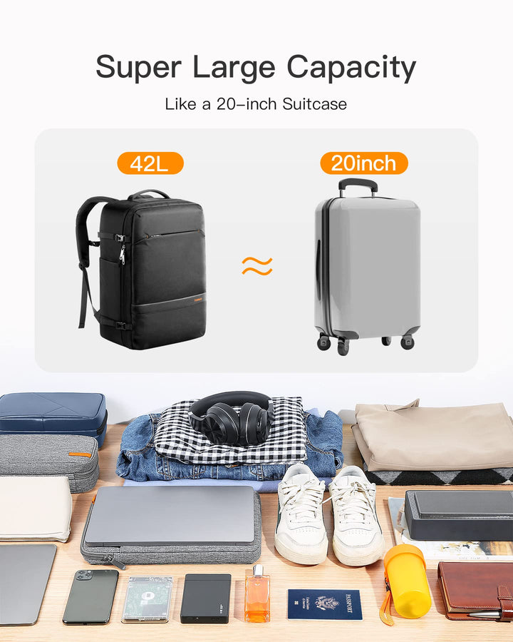 42L Splash-Proof Carry-On Travel Backpack for Laptops