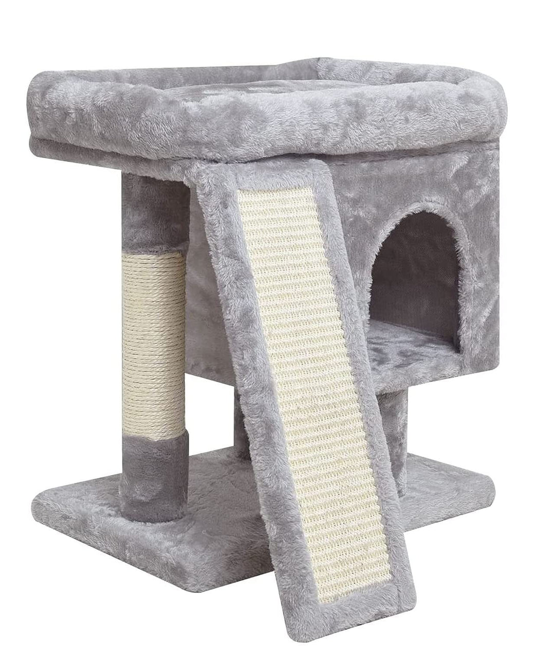 SYANDLVY Small Cat Tree for Indoor Cats, Modern Cat Activity Tower with Plush Perch, Kittens Condo with Scratching Post and Board