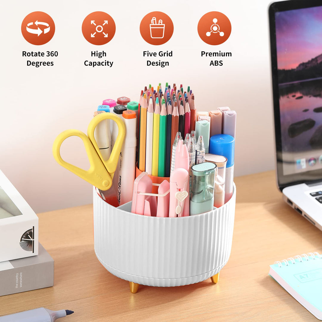 360° Rotating 5-Slot Pencil Pen Holder – Desk Organizer