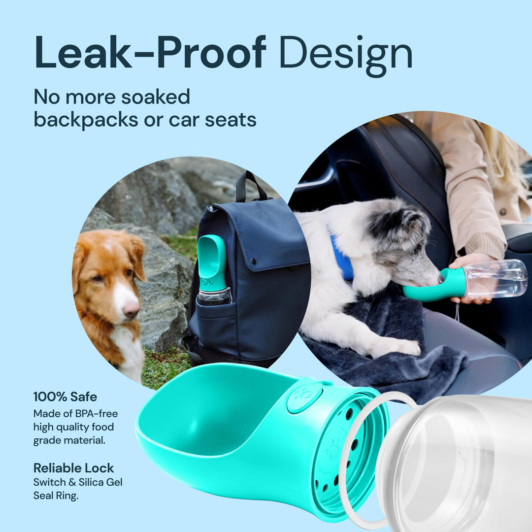 MalsiPree Portable Dog Water Bottle - Leak-Proof Bottles with Dog Bowls - Puppy Accessories Dog Water Dispenser - Drinking Water for Walking, Hiking, Travelling - Food Grade Plastic - 550ml, Blue