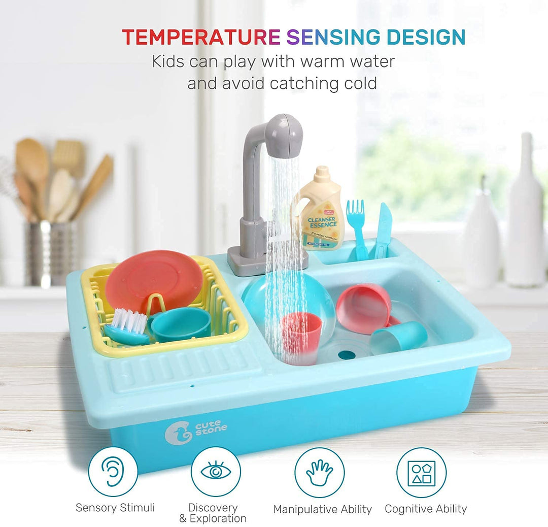 Heat Sensitive Electric Dishwasher Toy with Running Water for Kids