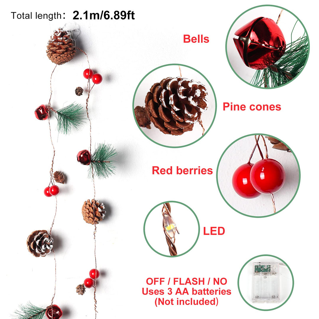 Pinecone Red Berry LED Christmas String Lights