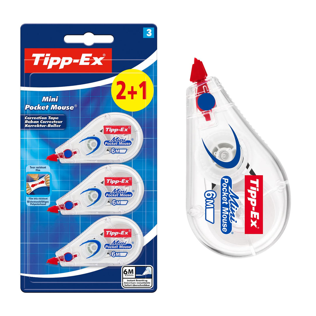 Bic Tipp-Ex Mini Pocket Mouse Correction Tape, 2+1 Pack