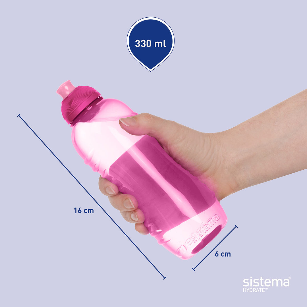 Sistema Twist 'n' Sip Squeeze Kids Water Bottle For School | Leakproof Plastic Water Bottle | 330 ml | BPA-Free | Assorted Colours