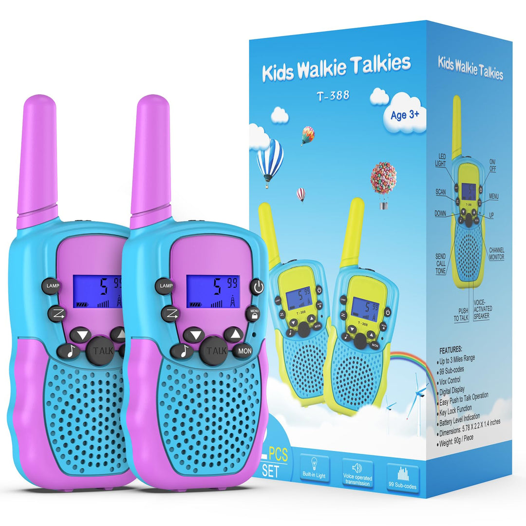 Kearui Kids Walkie Talkies 2Pack, Walkie Talkie for Kids 8 Channels 2 Way Radio with LED Flashlight and LCD Screen